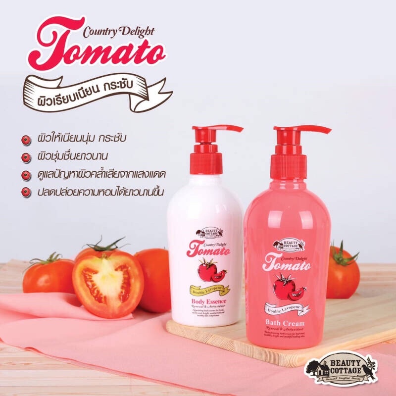 (แพ็คคู่) BEAUTY COTTAGE โลชั่น และ ครีมอาบน้ำมะเขือเทศ COUNTRY DELIGHT TOMATO DOUBLE LYCOPENE BODY ESSENCE & BATH CREAM
