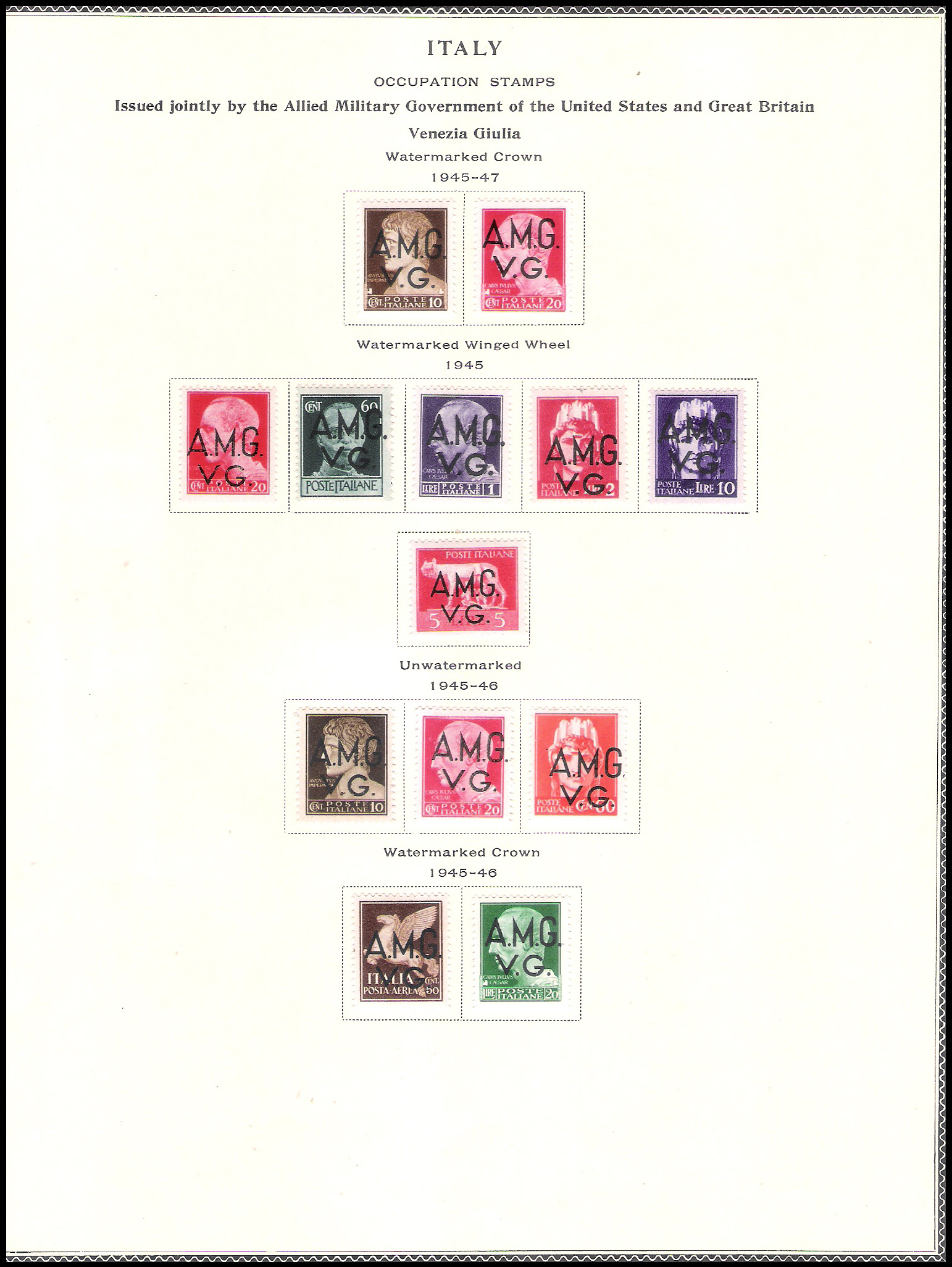 3 SHEETS 1943-1947 Italy World War II AMG VG Allied Military Government Venezia Guilia (34 Stamps)