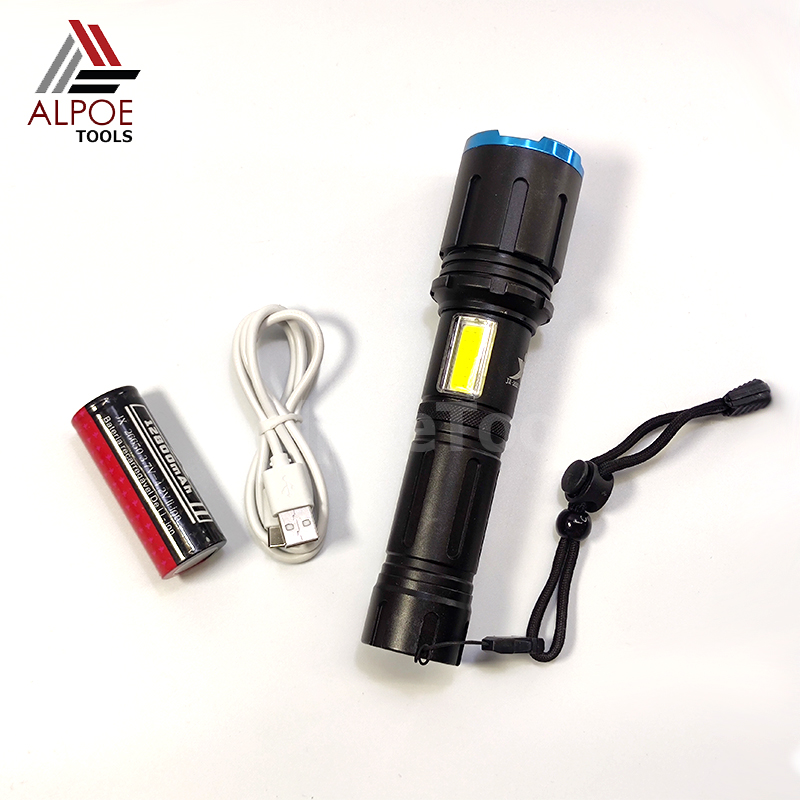 ไฟฉายแรงสูง พร้อมอุปรกรณ์ชาร์จ หลอด T20 มีไฟข้าง ถ่าน 26650 รุ่น JX-2022