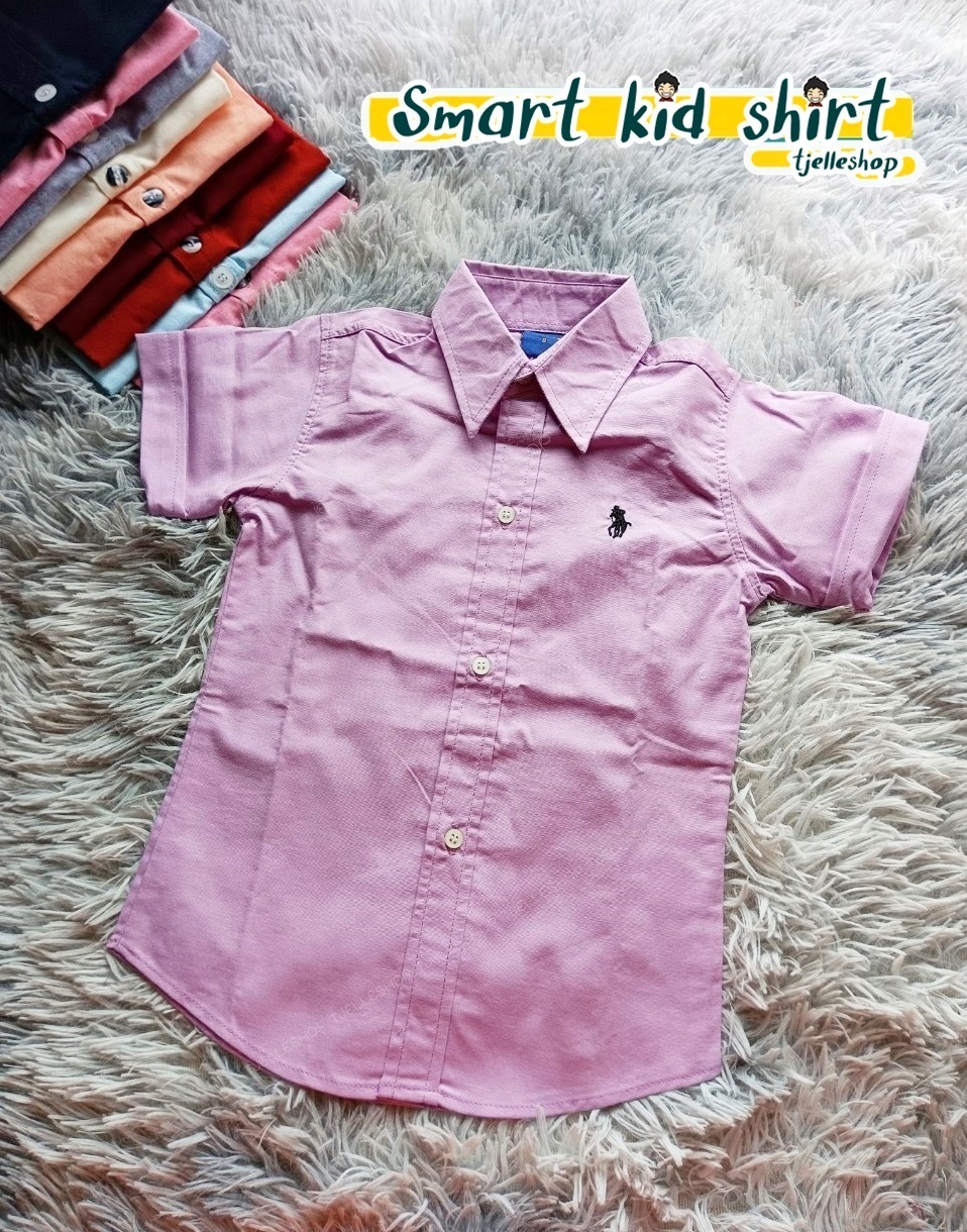 เสื้อเชิ้ตเด็ก แขนสั้น คอปก สีม่วง