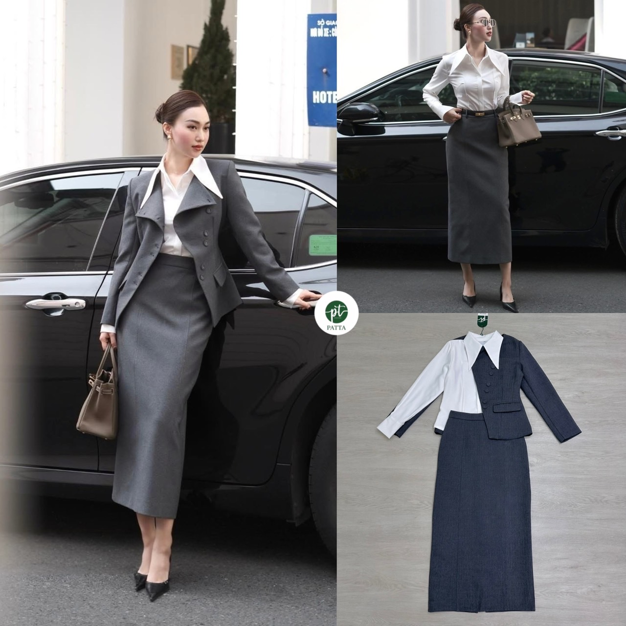 เซต3ชิ้น เสื้อสูทแขนยาว ดีเทลแต่งกระดุมหน้าเฉี่ยง กระเป๋าใช้งานได้จริง มาพร้อม เสื้อเชิ้ตแขนยาวสีขาวกระดุมหน้า ดีเทลแต่งคอปกยาว แมทซ์กับกระโปรงยาวทรงสอบ แต่งผ่าหลังยาว มีซิปหลังชับใน งานสวย เนื้อผ้าดี ลุคCEO เกาหลี่ สุดๆ สวย ลัคชูแบบตัวแม่ ตัวMon ห้ามพลาด