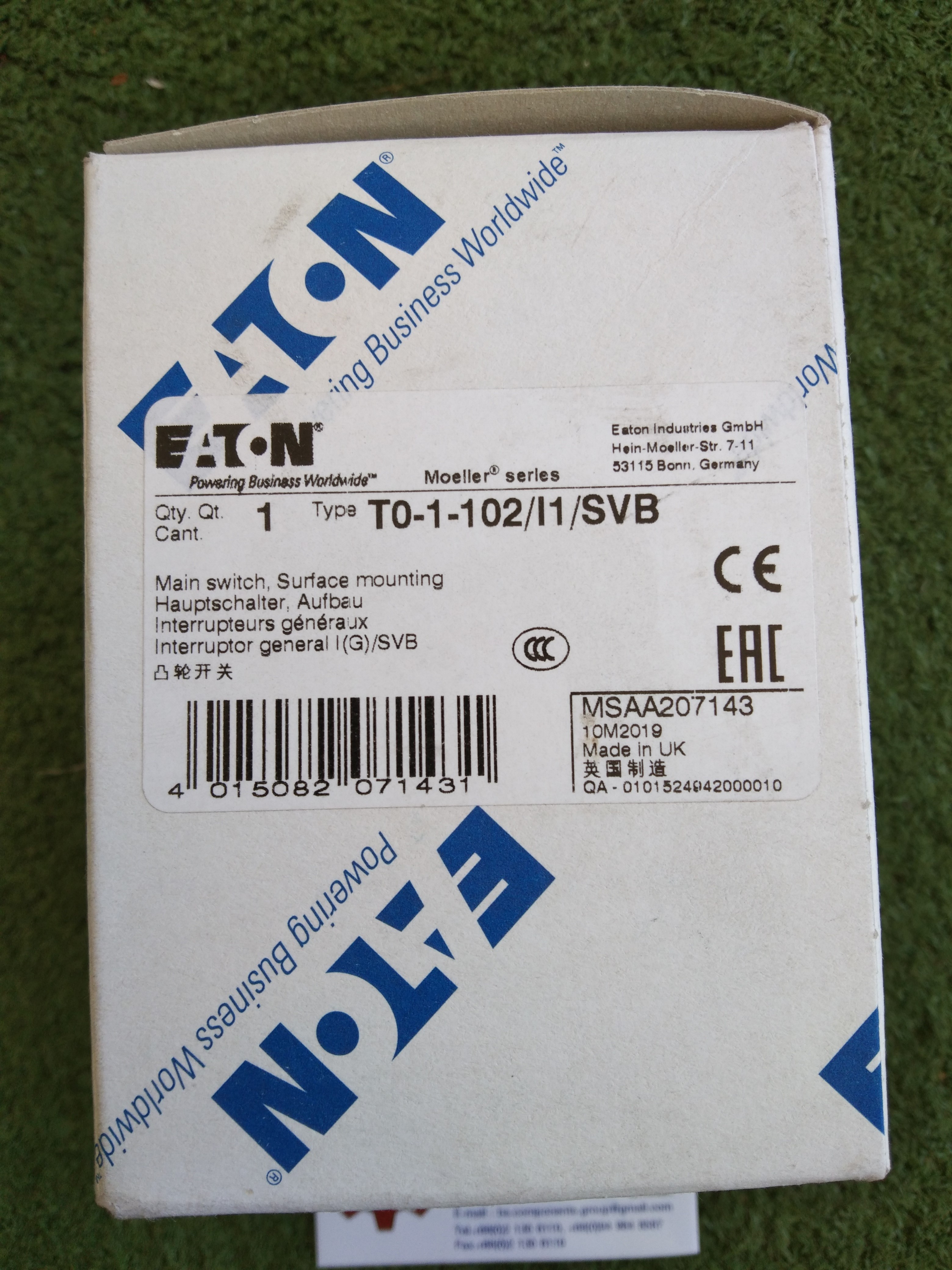 EATON : Main switch T0-1-102/I1/SVB 2P 20A