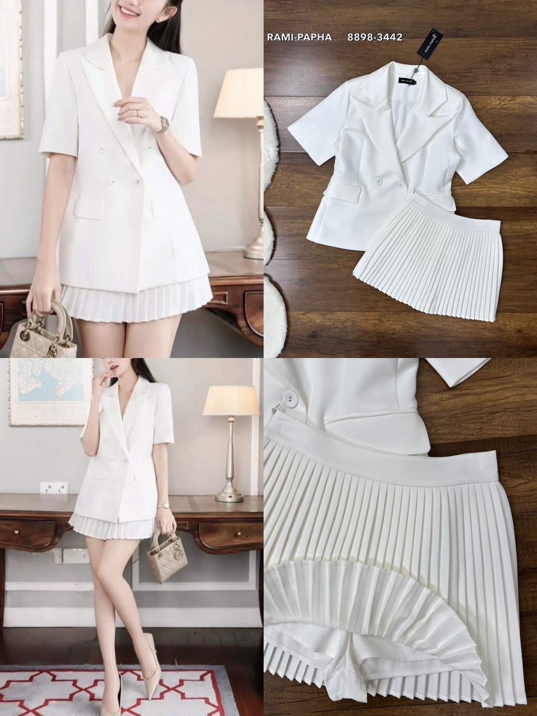 Label :: RAMI-PAPHA(รมิปภา) เสื้อแขนสั้น ปกคอเสื้อเก๋ๆ กระเป๋า/กระดุมหน้า ใช้งานได้จริง ไหล่มีฟองน้ำ ซับในอย่างดีทั้งตัว ++กระโปรงจีบเล็กรอบตัวเก๋มากๆคะ มีขาสั้นด้านใน **เนื้อผ้าสวมใส่สบาย