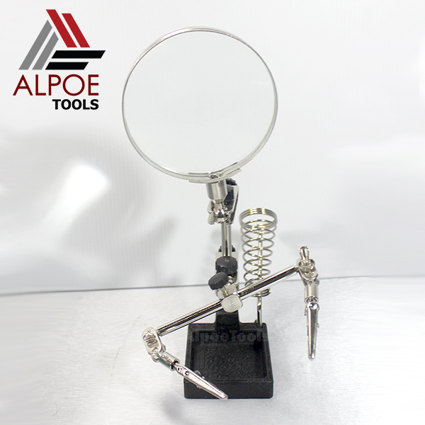 แว่นขยายตั้งโต๊ะ พร้อมตัวจับ และ ที่วางหัวแร้ง งานโลหะ รุ่น JM-508