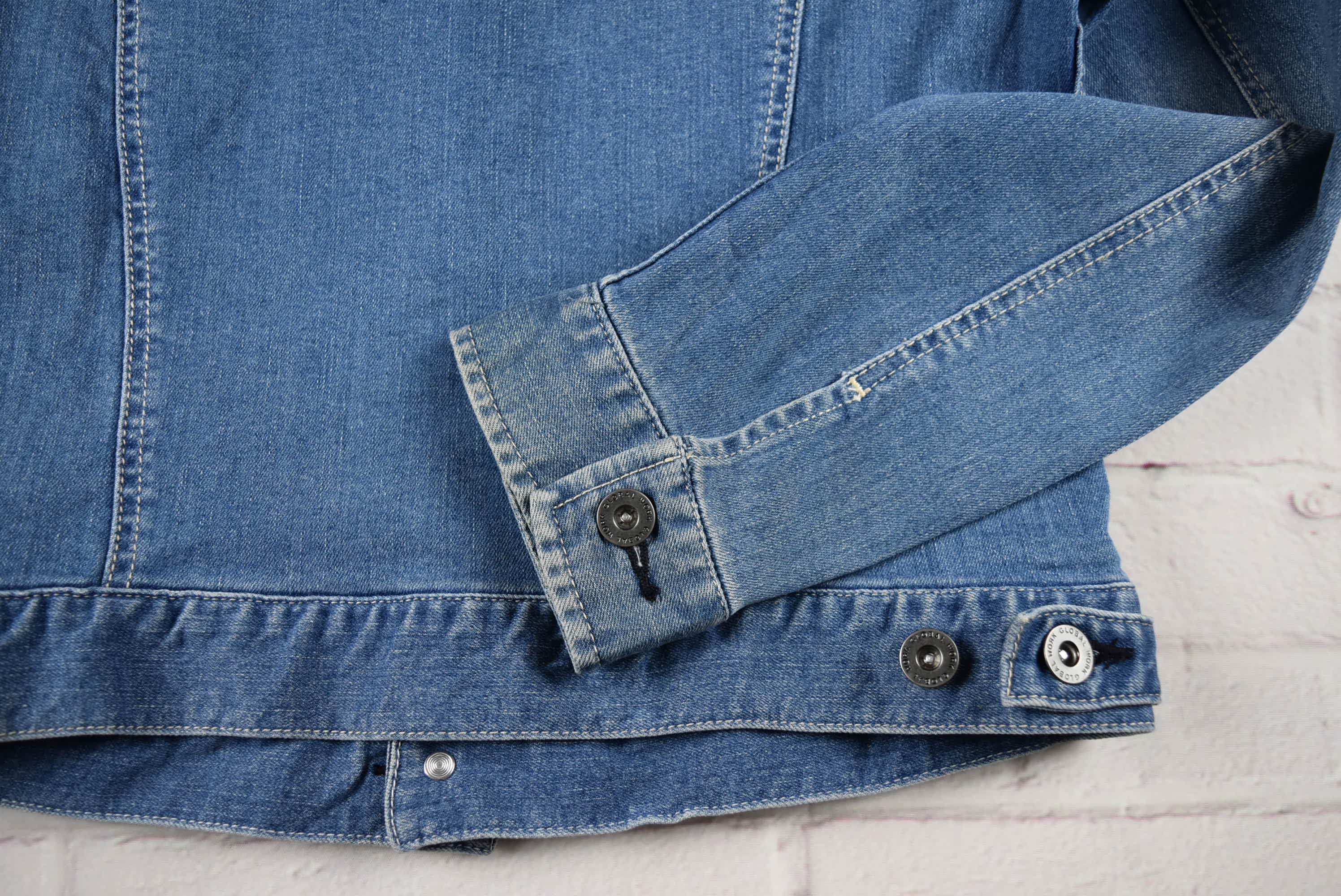 GLOBAL WORK อกจริง 34 ไซส์ S เสื้อแจ็คเก็ตยีนส์ แขนยาว ผู้หญิง เนื้อผ้านุ่มใส่สบาย ทรงสวย มีกระเป๋าข้างเป๋าใน