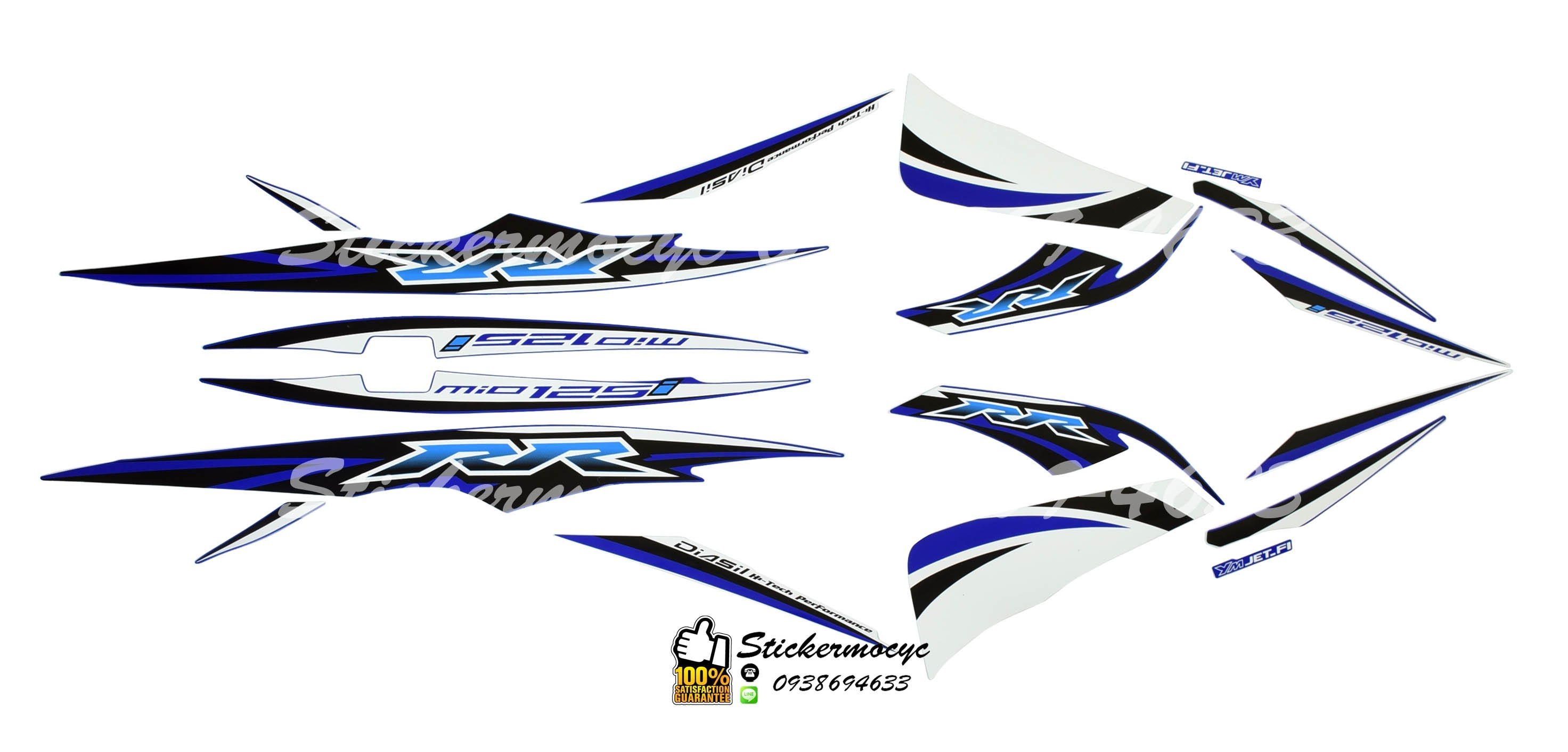 Sticker YAMAHA MIO 125 I ปี 2015 รุ่น 9 RR ติดรถสี ขาว น้ำเงิน(เคลือบเงา) สติ๊กเกอร์ 3M แท้ สติ๊กเกอร์ติดมอไซค์ ยามาฮ่า มีโอ