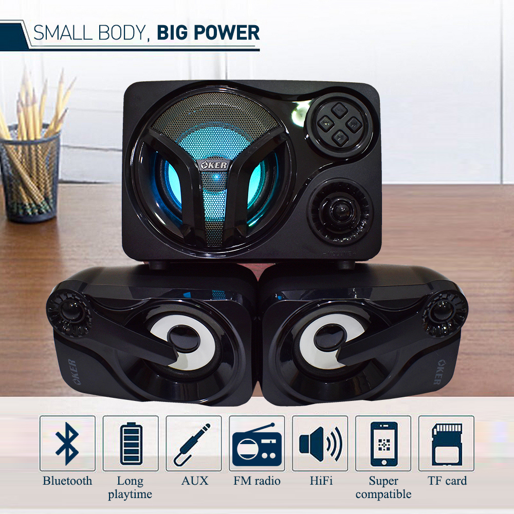 SP-8038 OKER SPEAKER 2.1 มีไฟ SP-OK-21-8038B