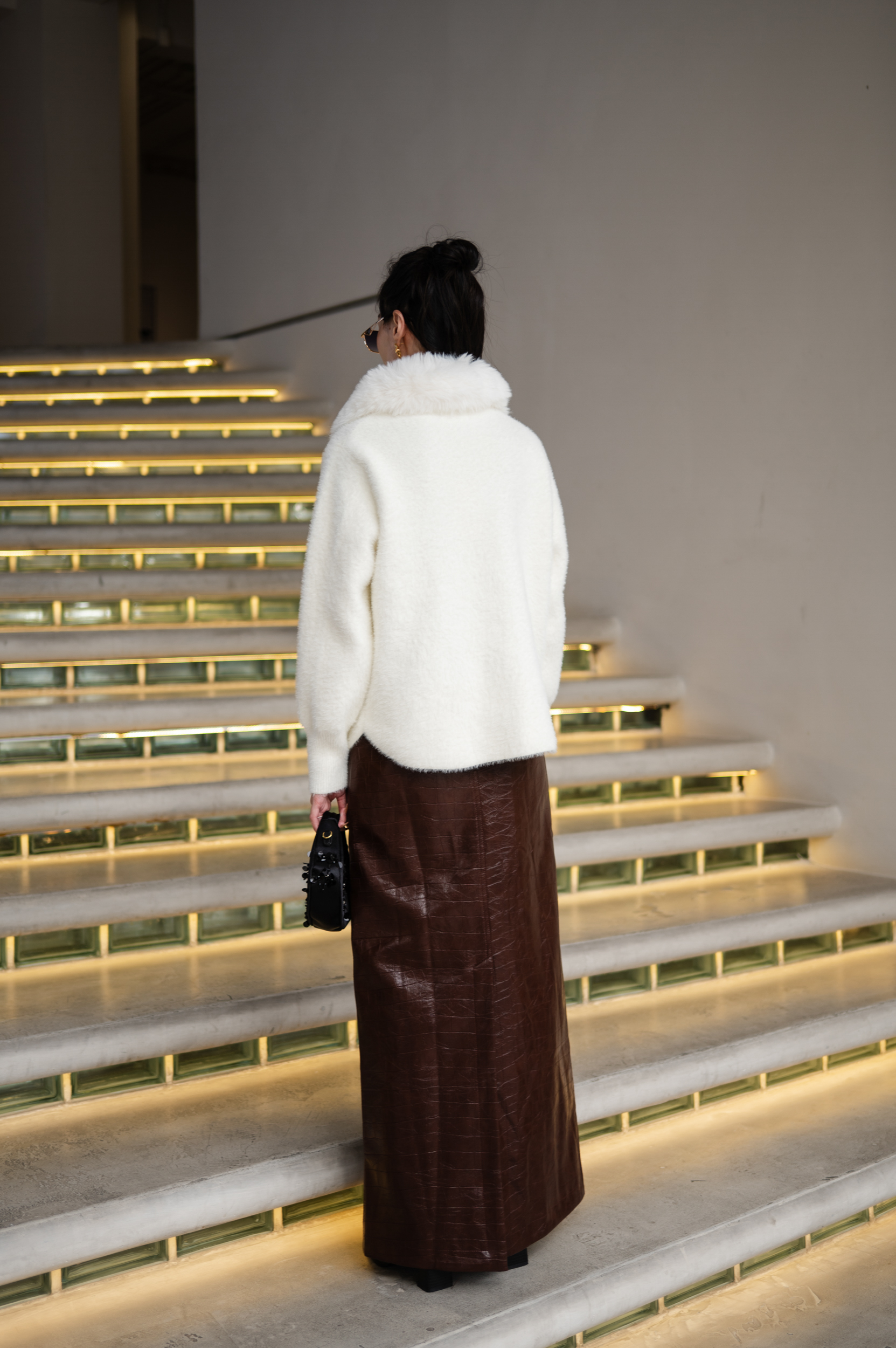 เสื้อกันหนาวขนเฟอร์แขนยาวปกขน