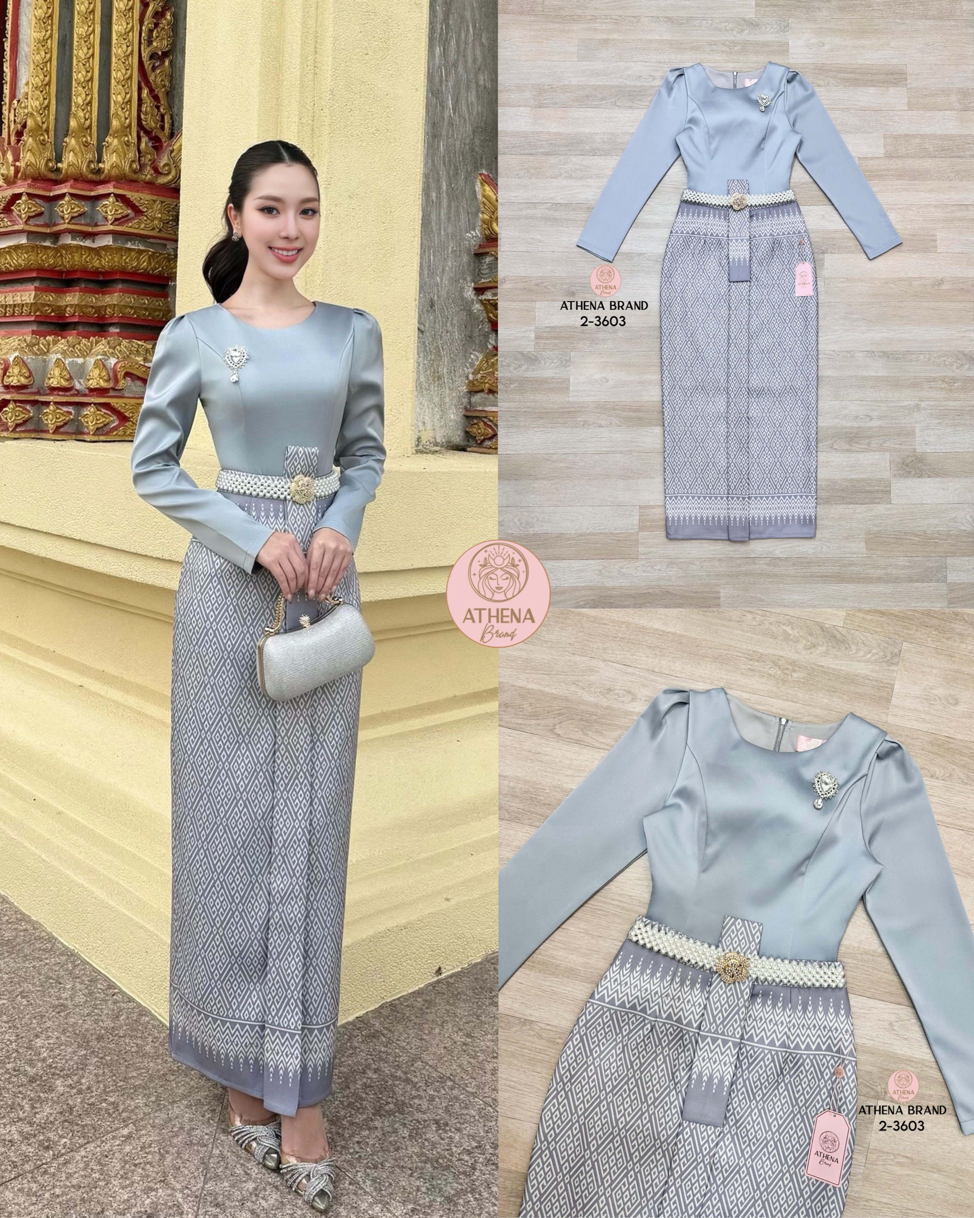Tag 🔖 :Athena (อธีน่า) Brand Detail :: เสื้อ+กระโปรง+เข็มขัด+เข็มกลัด Set 4 ชิ้นสุดคุ้ม! เสื้อแขนยาวหน้าอกเสริมฟองน้ำจัดทรงสวย ตกแต่งเข็มกลัดเพชร(สามารถถอดออกได้) แมตช์มาคู่กับกระโปรงพิมพ์ลายแต่งทบคล้ายงานผ้าถุงสำเร็จ ชายกระโปรงด้านหลังผ่า เนื้อผ้