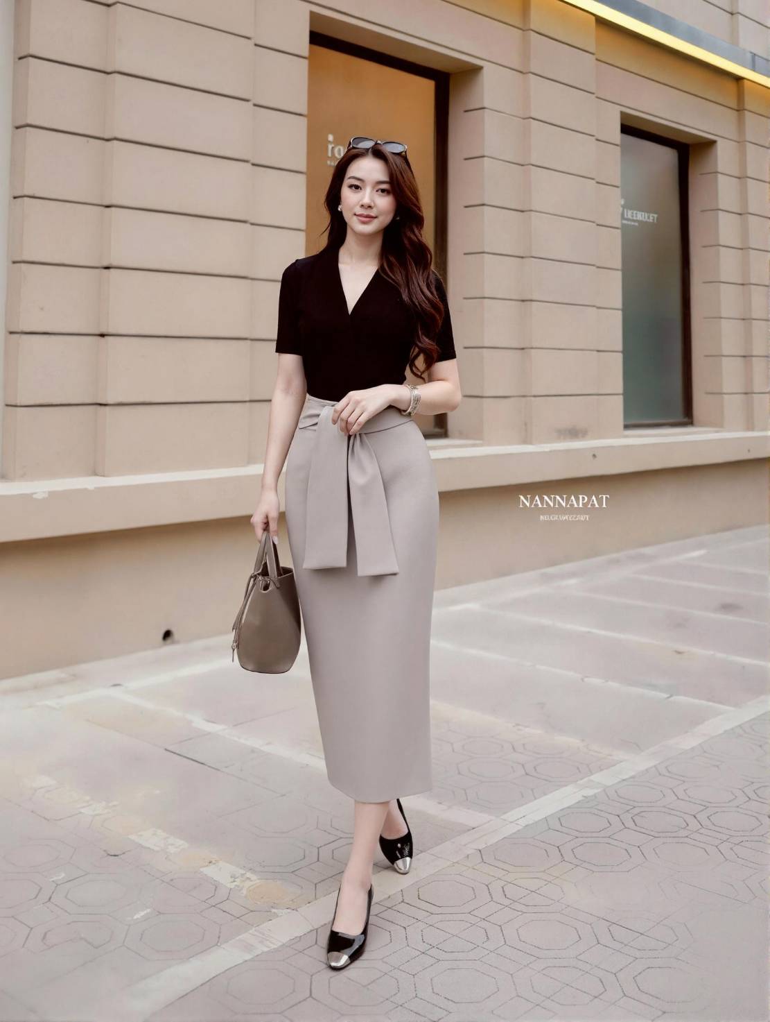 TAG :: NANNAPAT (NP) SET เสื้อยืดคอวี + กระโปรงผ้าดีทรงสวย🥰🥰