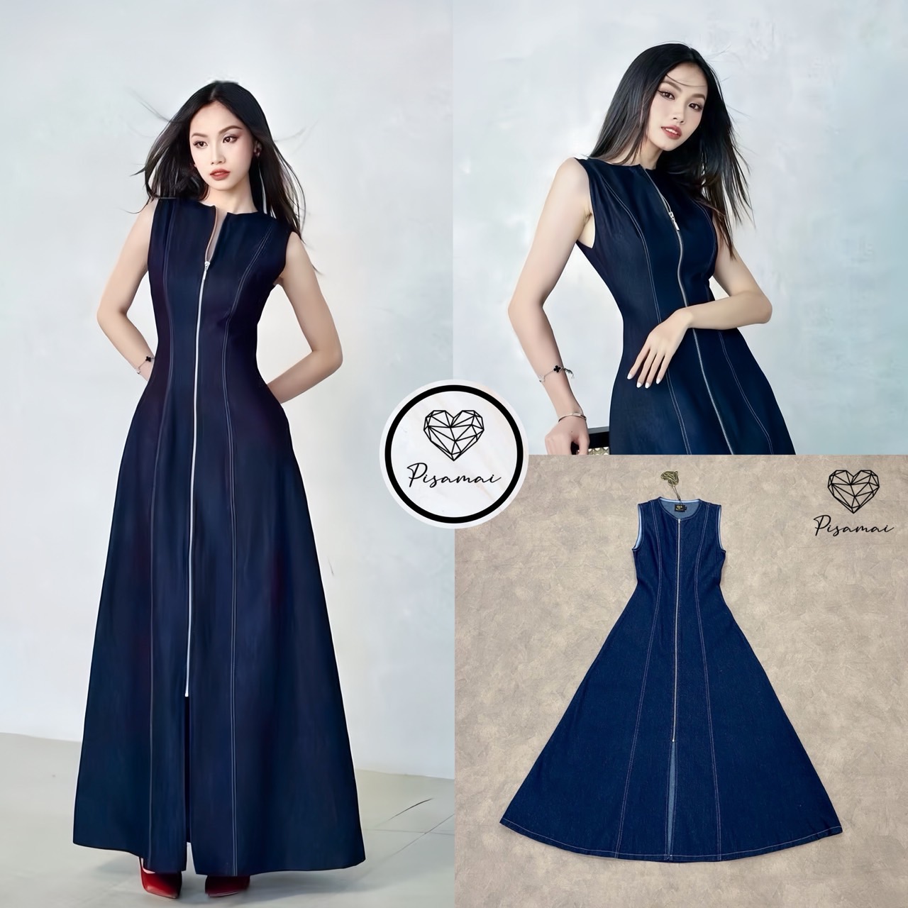 เดรสยีนส์ตังยาวทรงชิค มาในผ้ายีนส์แท้สีเข้ม แต่งทรงซิปหน้ายาว สวย หรู ใส่เป็น everyday look ได้ทุกวัน #pisamaibrand #งานป้ายพิศมัย #งานตามหา #ชุดยีนส์ #เดรสยีนส์