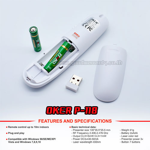 P-118 OKER 2.4GHZ WIRELESS PRESENTER MO-OK-WL-P118B