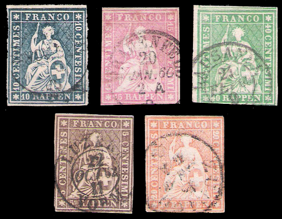 1858 Switzerland #36-40 CV $324.5
