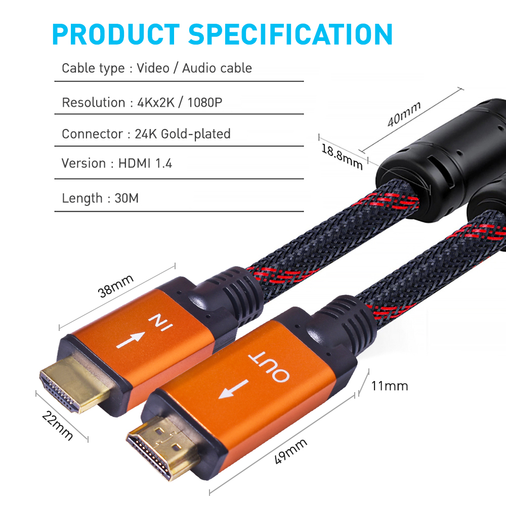 HD-407/30m OKER Cable HDMI/HDMI 1.4K/PACKET CA-HM-HM-30M03