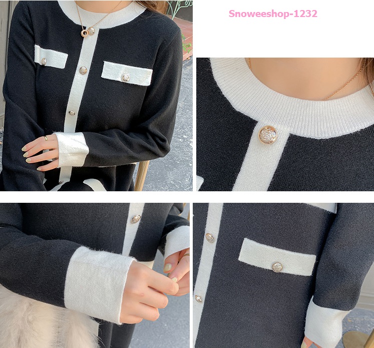 เดรสคนอ้วน เดรสไหมพรมบิ๊กไซส์ เดรสสาวอวบแขนยาว เดรสคนอ้วนสไตส์เกาหลีใส่ทำงาน ใส่เที่ยว ผ้านิ่มมาก ไม่คัน แต่งขาวสลับสีดำ กระดุมคู่หน้า ไม่อ้วนก็ใส่ได้แบบหลวมๆ อกขยายได้อีก