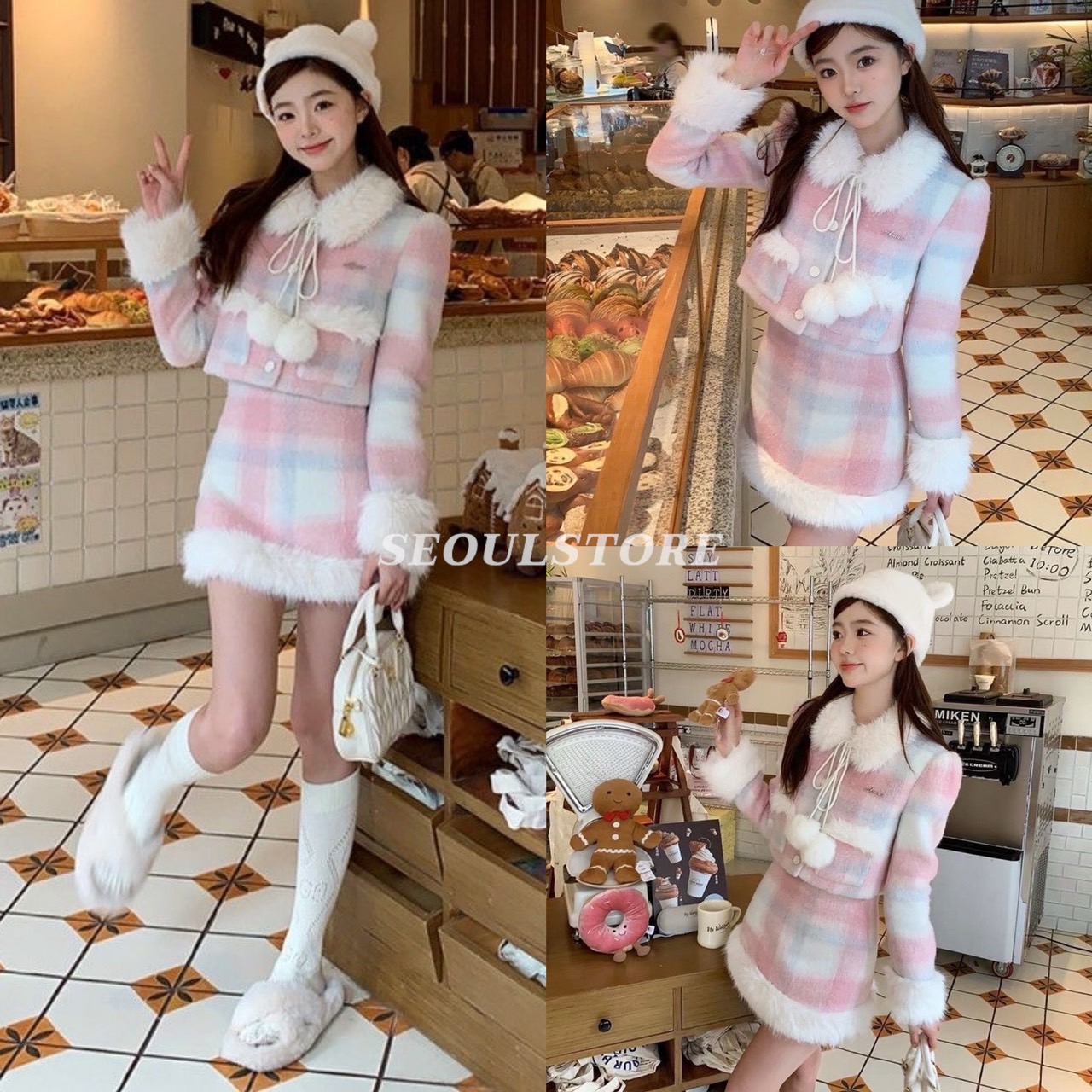 Set2 ชิ้น เสื้อแต่งขนเฟอร์สีหวานน่ารักมาก+กระโปรงเข้าชุด ใครไปต่างประเทศขึ้นเครื่อง สวย ปัง ถ่ายรูปน่ารักสุดๆๆ ตัวนี้แนะนำใส่แล้วไม่มีตกเทรนเลยค่ะ ลุคส์คุณหนูท่านหนึ่ง น่ารักฝุดๆๆ สวยมากๆๆๆ ต้องมีติดทริปเลยค่ะ