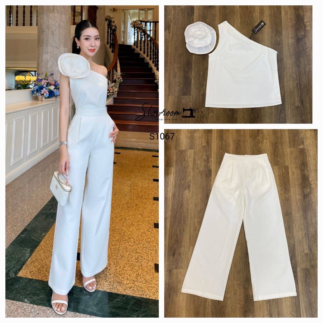S1067 𝟭𝘀𝗵𝗼𝘂𝗹𝗱𝗲𝗿 𝗽𝗼𝗽-𝘂𝗽 𝗳𝗹𝗼𝘄𝗲𝗿 เรียบๆหรูๆ ดูมีลูกเล่น ชุดเซ็ทผ้าดีมาก สวมใส่สบาย เสื้อไหล่เดี่ยว