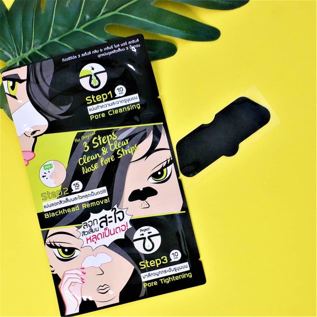 (1ซอง) The Original 3 Steps Clean & Clear Nose Pore Strips ดิ ออริจินัล สาม สเต็ปส์ คลีน เคลียร์ โนส พอร์ สตริบส์ ลอกสิว