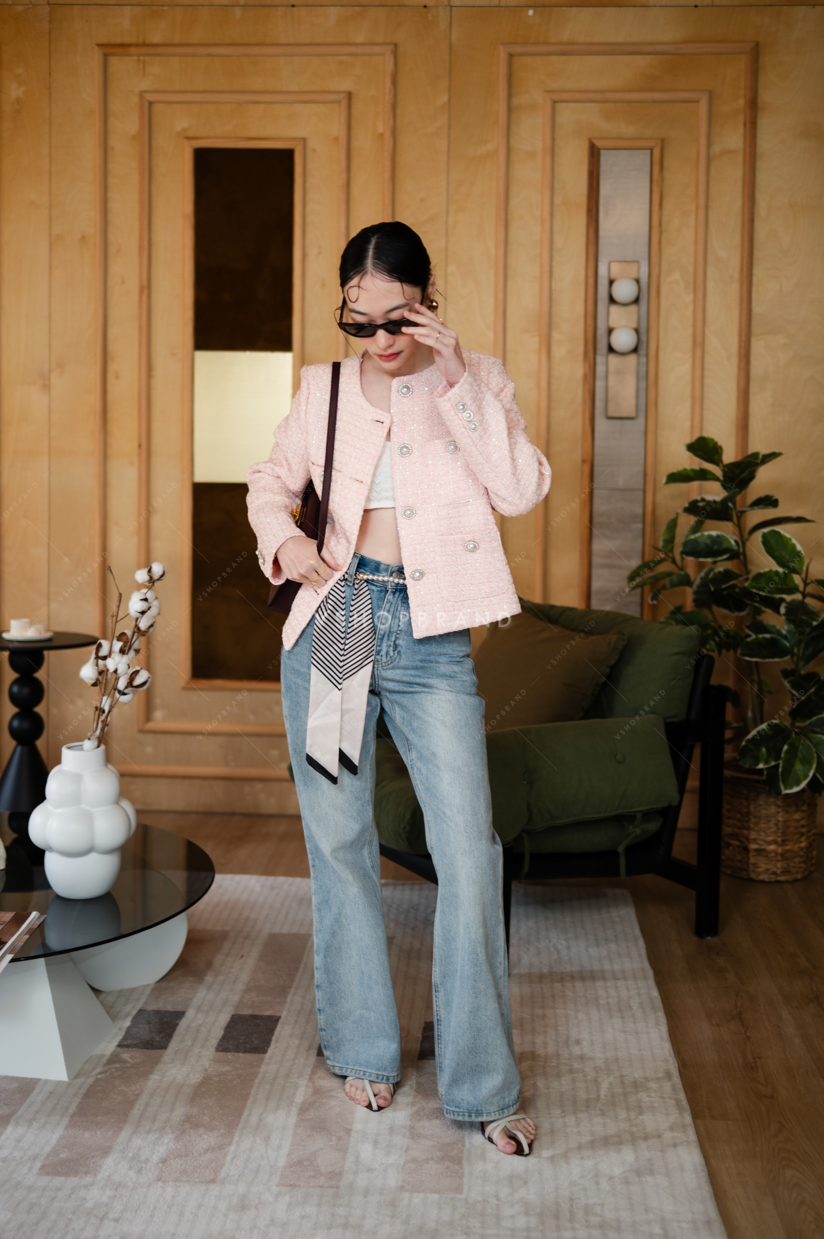 เสื้อคลุมผ้าทวิตทอตารางเลื่อม 4 กระเป๋า