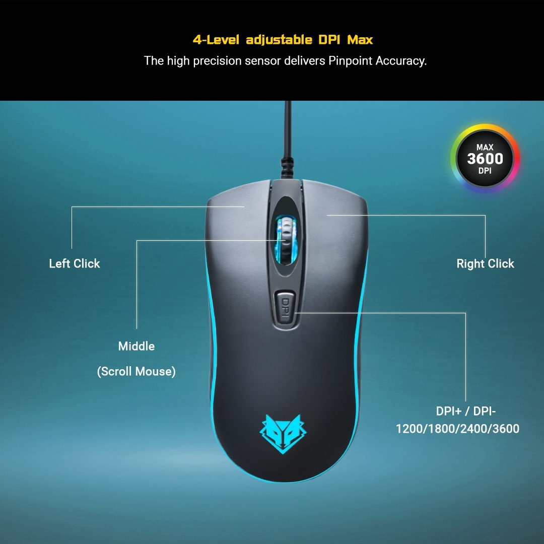 NM95 Nubwo Gaming Mouse เมาส์เกมมิ่ง ปรับ DPI ได้สูงสุด 3600 ไฟ7สี MO-NW-OU-095BK