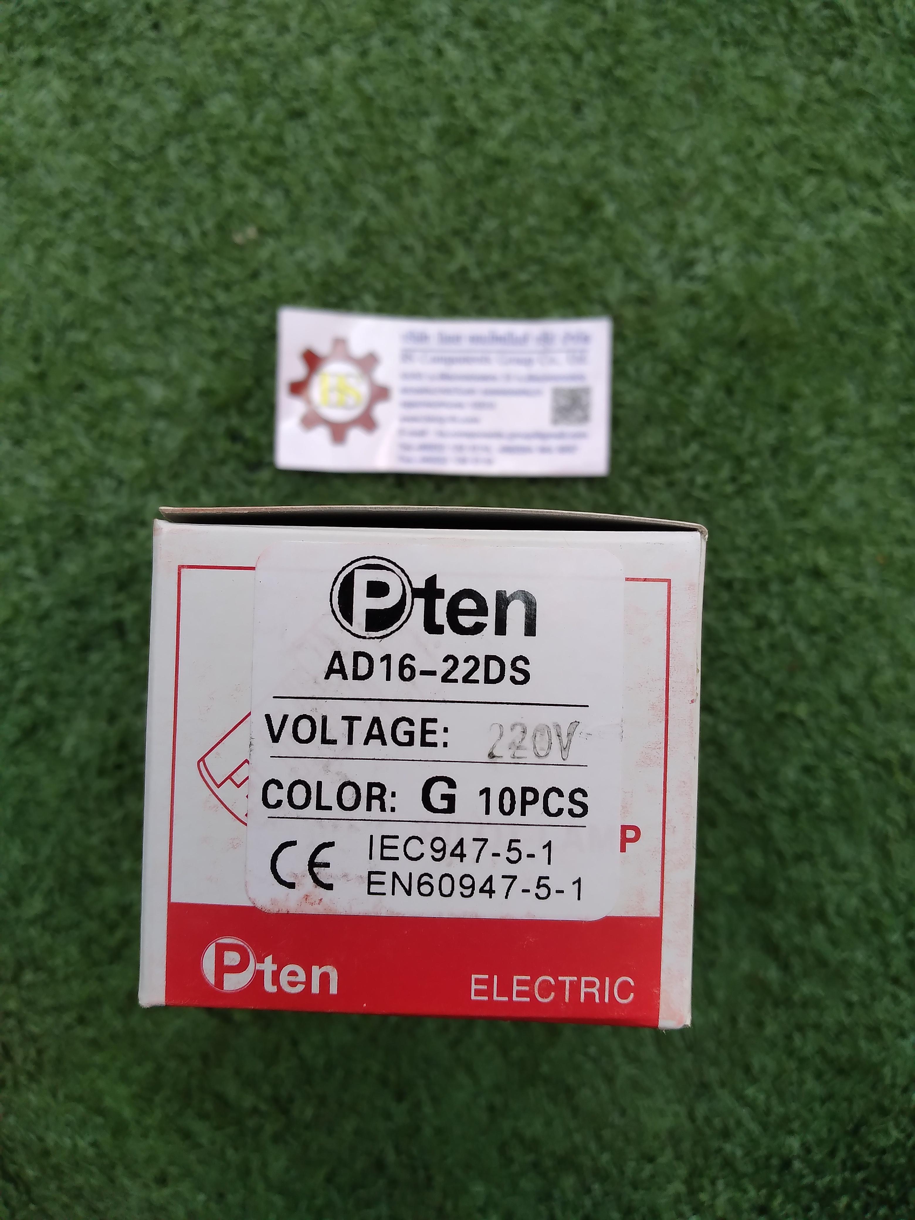 PTEN : PL.22mm (กลม) AD16-22D/S สีเขียว 220V