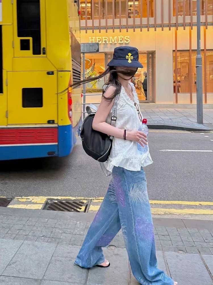 กางเกงยีนส์ขายาวทรงขากระบอก