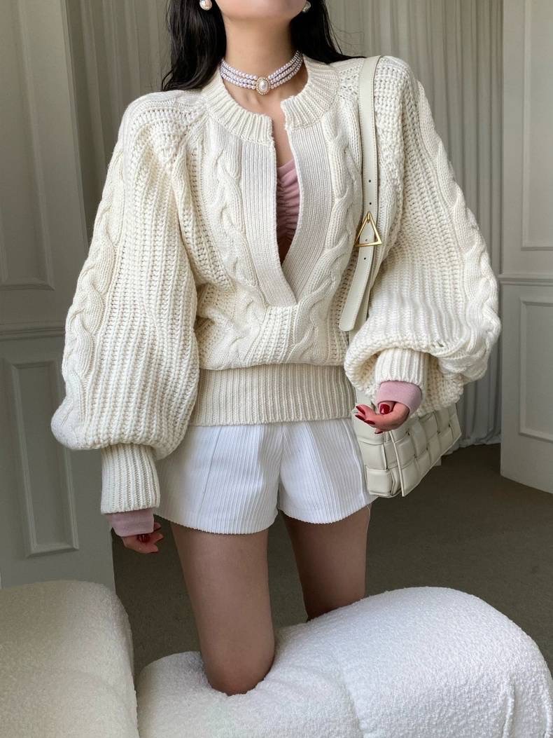 เสื้อไหมพรมแขนยาวคอวี ทอลายสวยสไตล์เกาหลี เนื้อผ้านุ่มใส่อุ่นสบายค่ะ