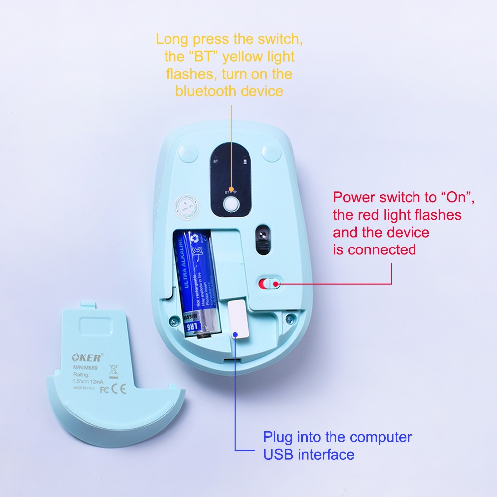M689 OKER BLUETOOTH & 2.4G DOUBLE CHANNELS WIRELESS MOUSE MO-OK-WL-689XX