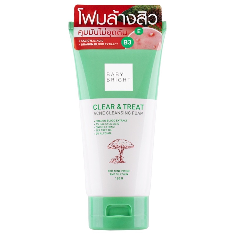 Baby Bright Clear & Treat Acne Cleansing Foam 120g โฟมล้างหน้าลดสิว เบบี้ไบร์ท