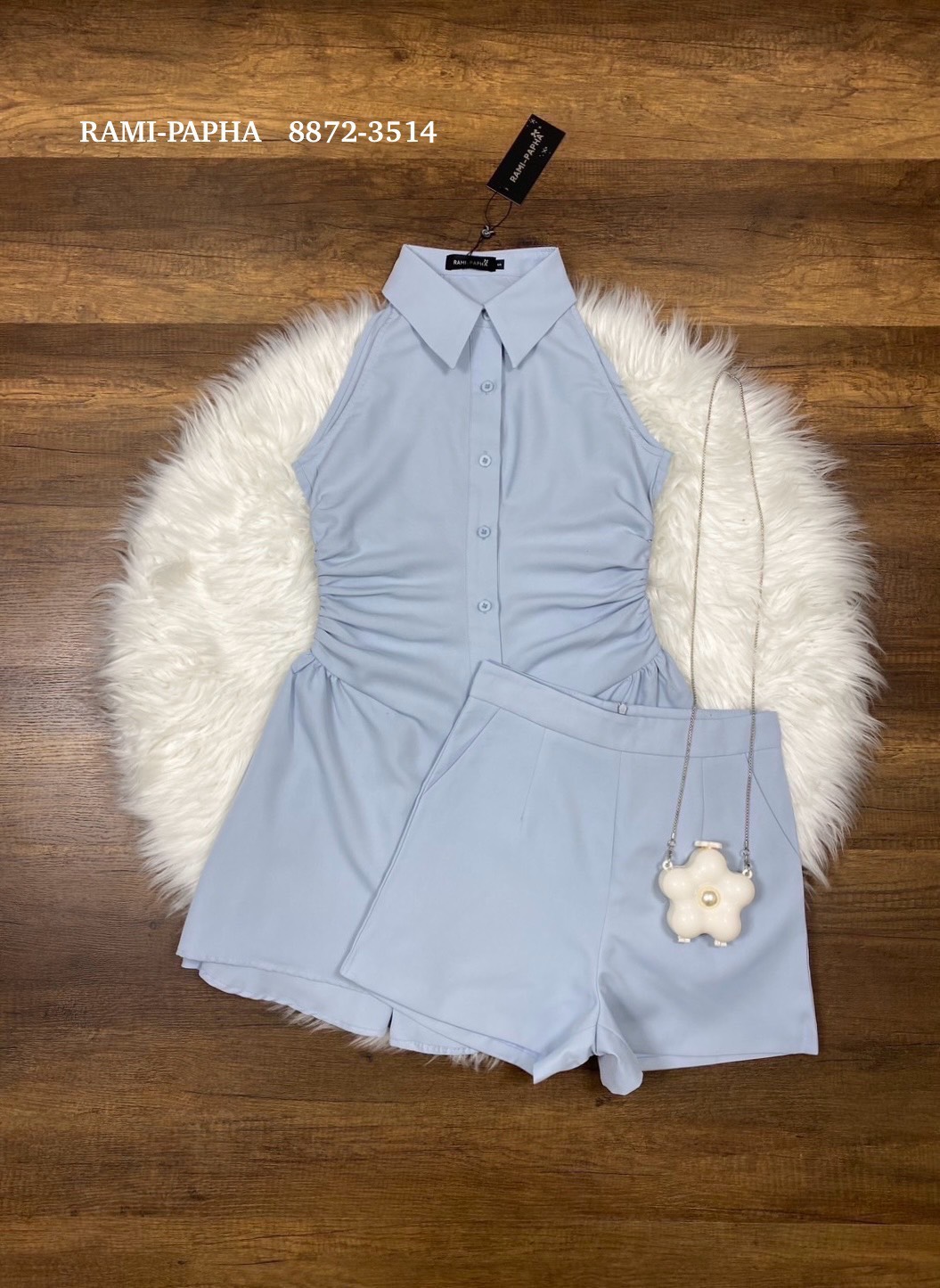 Ready to shipping ⚜️Label :: RAMI-PAPHA(รมิปภา) Milky Blue Set. (emoji) เซตสีฟ้านมๆสวยหวาน เสื้อคอปก กระดุมหน้า ดีเทลเก๋ทั้งตัว ดีเทลชายเสื้อเล่นเลเยอร์ เนื้อผ้านิ่มพริ้วอย่างดี สวมใส่สบาย ++กางเกงขาสั้น เนื้อผ้าและสีเดียวกัน ซับในอย่างดีทั้งตัว มี