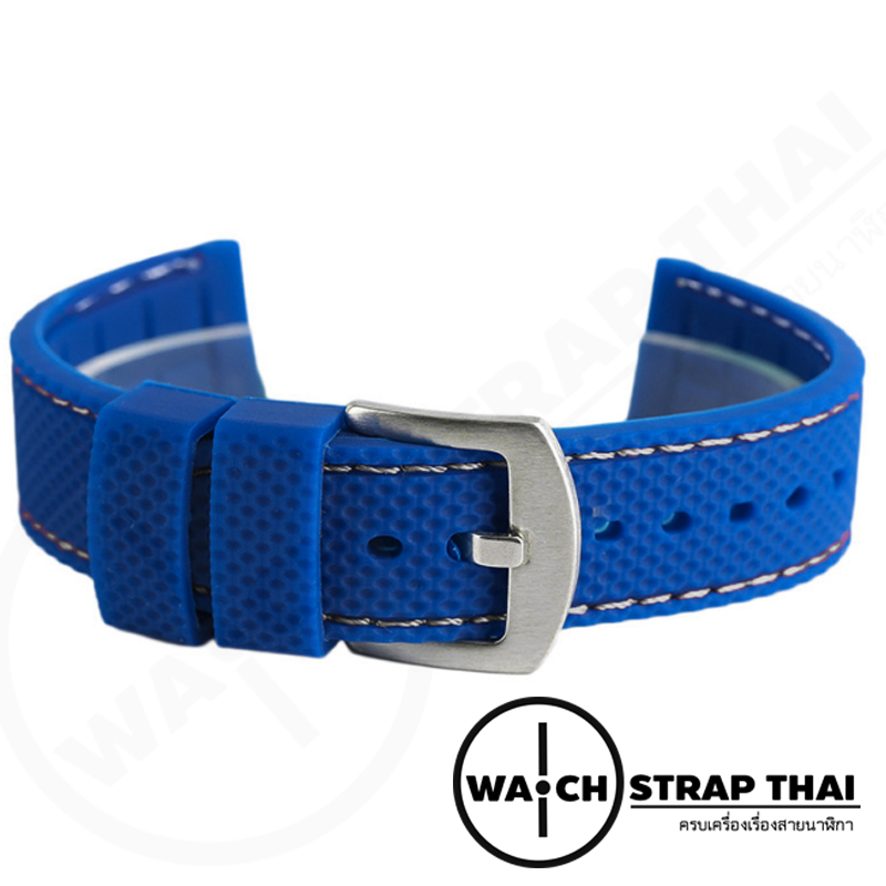 สายนาฬิกายาง SET03 สีน้ำเงินเดินด้ายขาว Rubber Watch Strap White มีขนาด 20,22 mm