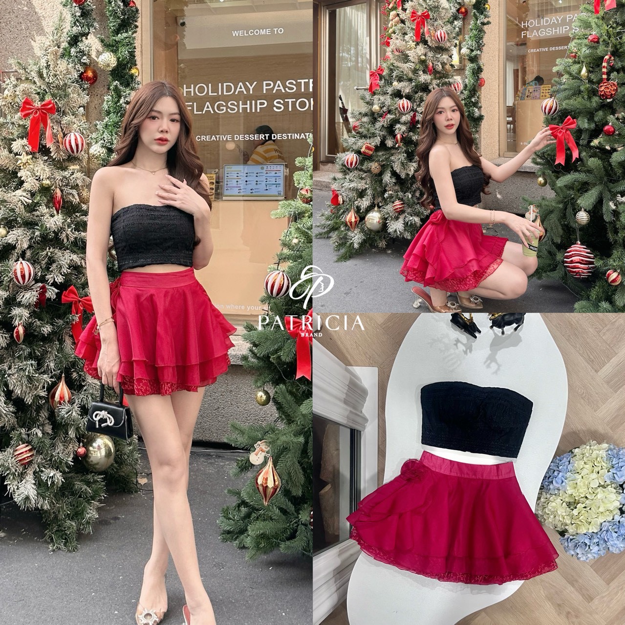 Set 2ชิ้น เกาะอก+กระโปรง🔥 เซ็ทนี้ตัวเสื้อเป็นทรงเกาะอกเข้ารูป ใช้ผ้าลูกไม้สีดำและมีซับในด้านในมีฟองน้ำอย่างดี และเย็บขอบด้วยยางกันลื่น เป็นงานซิปหลัง