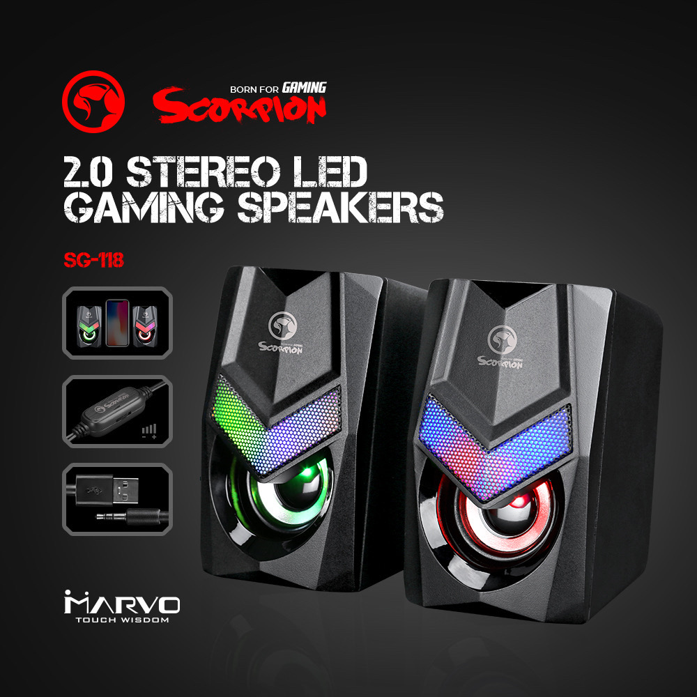 SG-118 MARVO GAMING Speaker 2.0 STEREO LED SP-MV-20-118BK