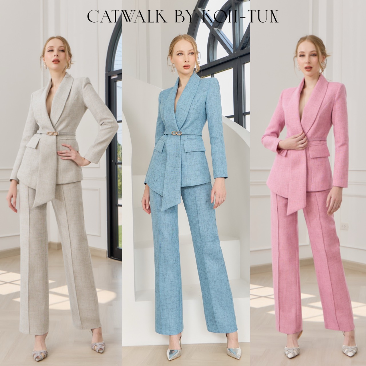 CATWALK BY KOH-TUN Detail>>> Set BLAZER เกรดพรีเมี่ยม เนื้อผ้าเกรดเอ ผ้าสั่งทอลายในตัว สวย ดูคลาสสิกมาก ตัวBLAZER เป็นทรงเข้ารูป มีกระเป๋า 2 ข้างใช้งานได้จริง ช่วงปกดีไซน์ออกมาดูเก๋สุดๆ มีเข็มขัดหัวทองคาดแล้วข่วยทำให้ดูเข้ารูปเป็นทรงมากยิ่งขึ้น ม