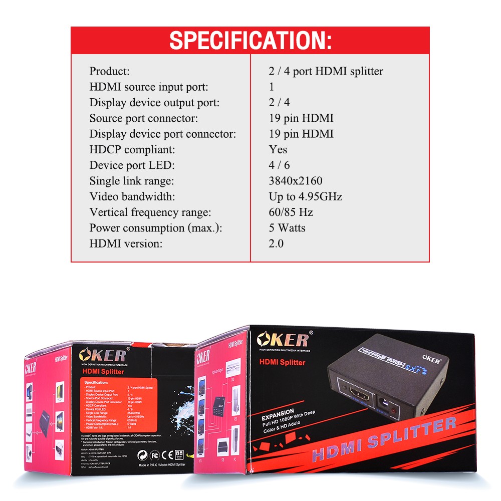OKER HDMI SPITTER 1 : 2 1080P DA-GO-HM-PC010