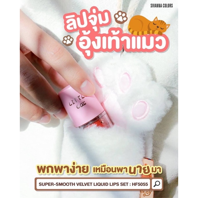 SIVANNA COLORS LITTLE CAT SUPER-SMOOTH VELVET LIQUID LIPS SET HF5055 สิวันนา ลิปจุ่ม เนื้อแมท เนื้อกลอส