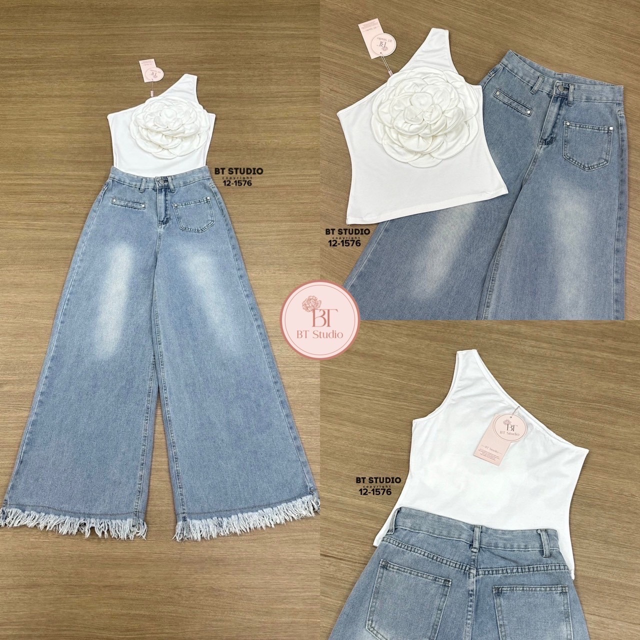 เซท 2 ชิ้น เสื้อไหล่เดี่ยวดีเทลแต่งดอกไม้ 3D สุดอลัง ใหญ่มากตอกย้ำความเริ่ส แมทซ์กับกางเกงยีนส์เอวสูงฟอกสีอ่อนกระเป๋าหน้าใช้งานได้จริง ปลายชายแต่งชายพู่ ๆ งานสวยแมทซ์กันเริ่ส ใส่ได้เป๊ะมากกก #เซทยีนส์ #เสื้อดอกไม้ #ใส่ได้ทุกวัน #งานป้ายบีที #btstudio