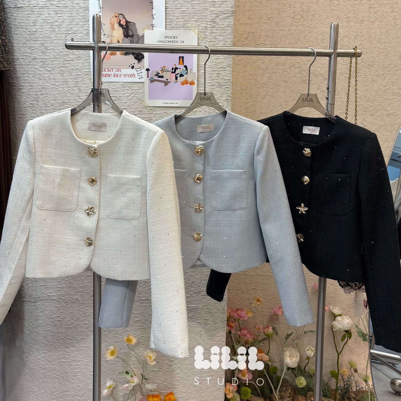 ⭐️Girly tweed Jacket⭐️ เสื้อคลุมผ้าทวีตงานผ้าลูกคุณ ตัดเย็บเนี้ยบ กระดุมโรสโกลด์ดูดีมาก ห้ามพลาด งานต้องมีค่ะ😘