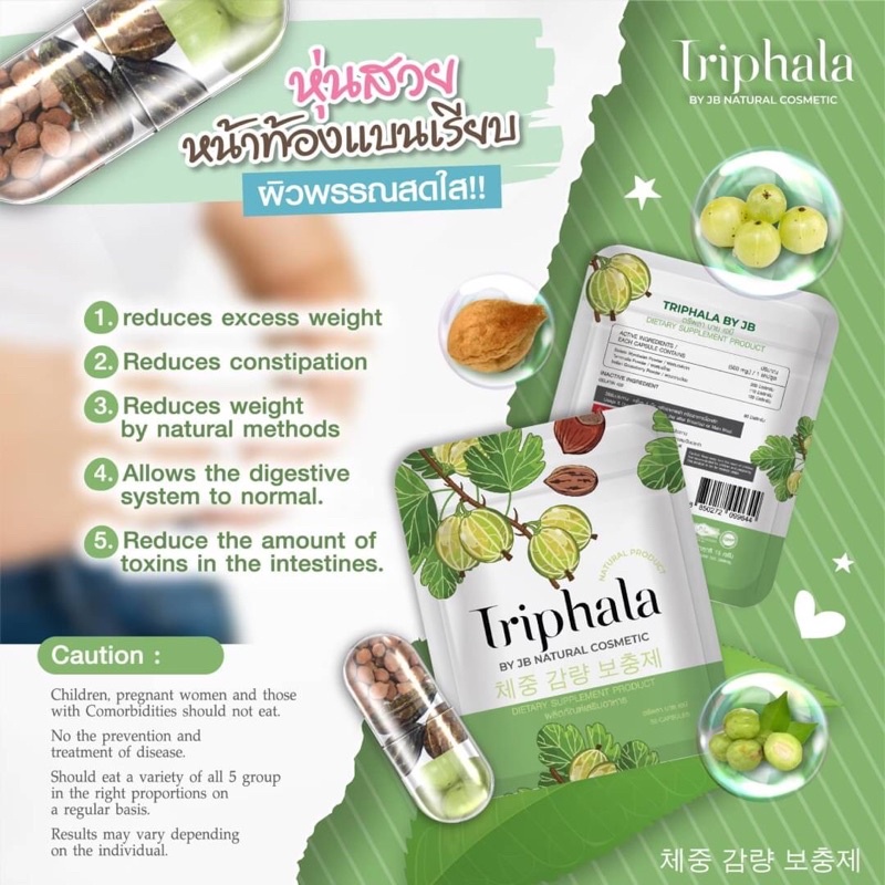 ตรีผลา 30 แคปซูล Triphala (15g) ผลิตภัณฑ์ลดนน.