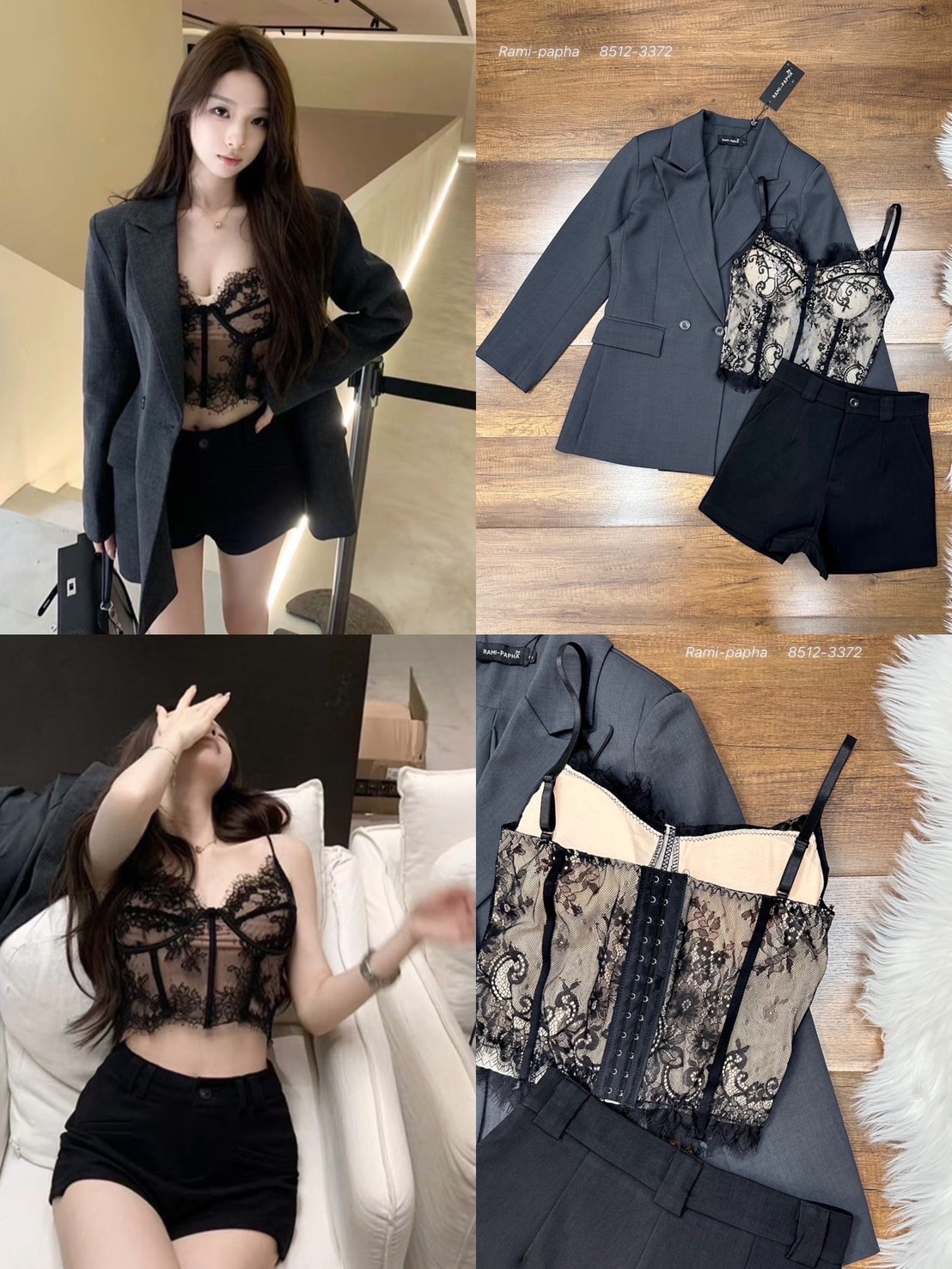 Label :: RAMI-PAPHA(รมิปภา) SET.3ชิ้น สูท+เสือด้านใน+กางเกงขาสั้น เซตเสื้อสูทสีสวย ไหล่เสริมฟองเบาๆ กระดุมหน้าใช้งานได้จริง มีกระเป๋าใช้งานได้จริง ซับในงานสูทแท้อย่างดีทั้งตัว +++มาพร้อมกับ เสื้อด้านในเนื้อผ้าลูกไม้สีดำสวยหรู อกมีฟองน้ำเพื่อทรงสวย มีซับใน