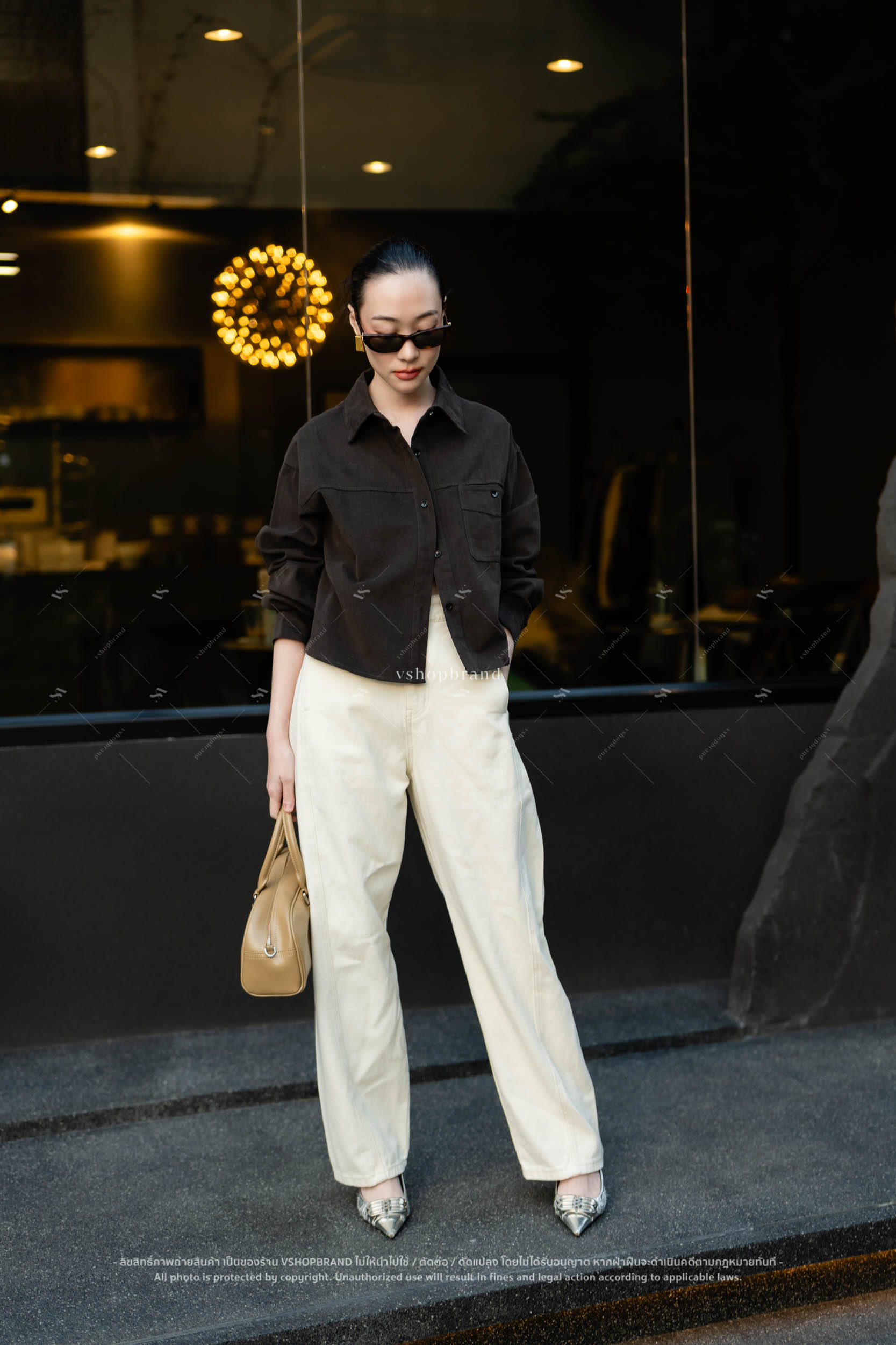 เชิ้ตเดนิมตัวสั้น กระเป๋าอก