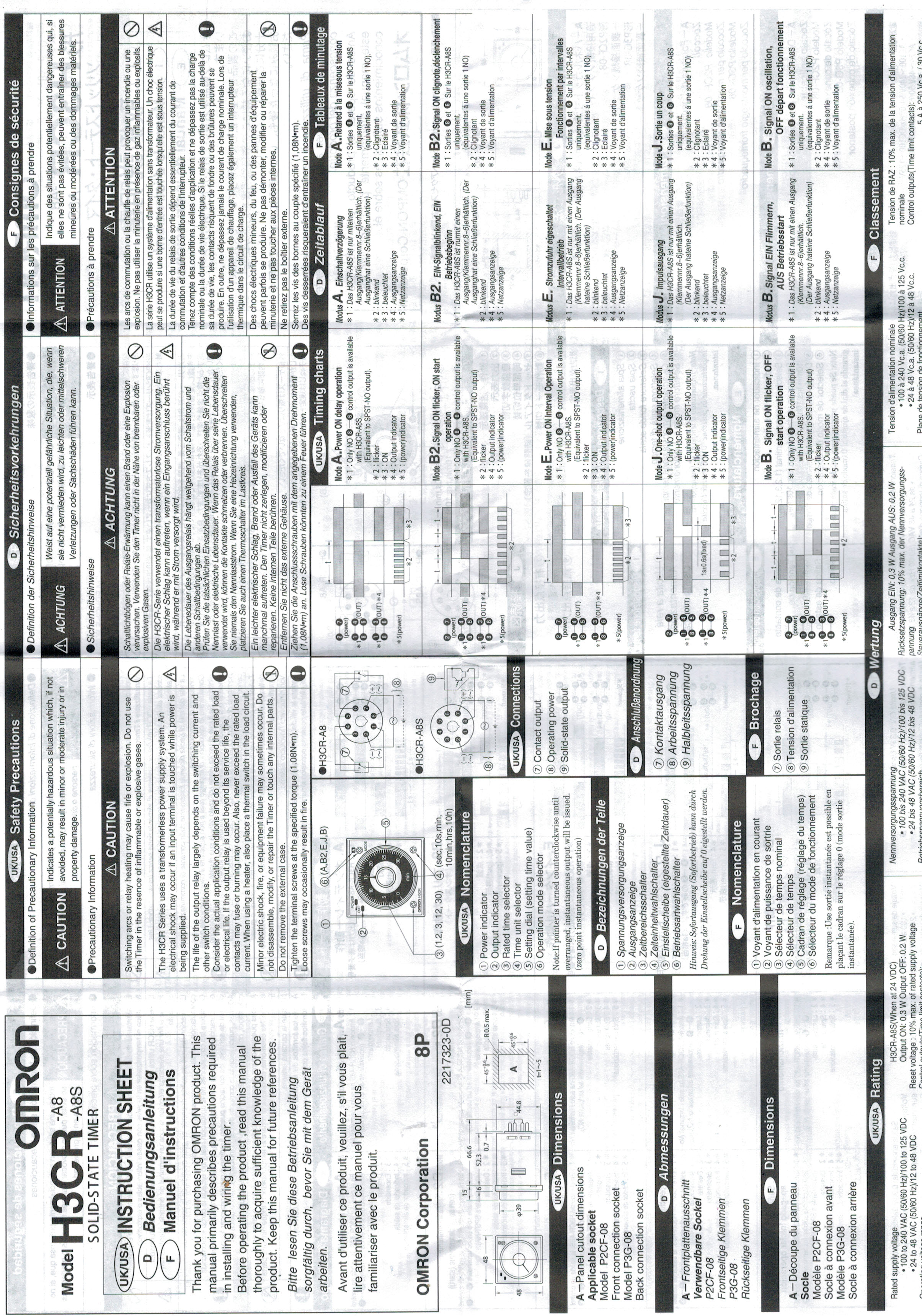 OMRON : ไทเมอร์ H3CR-A8 100-240Vac