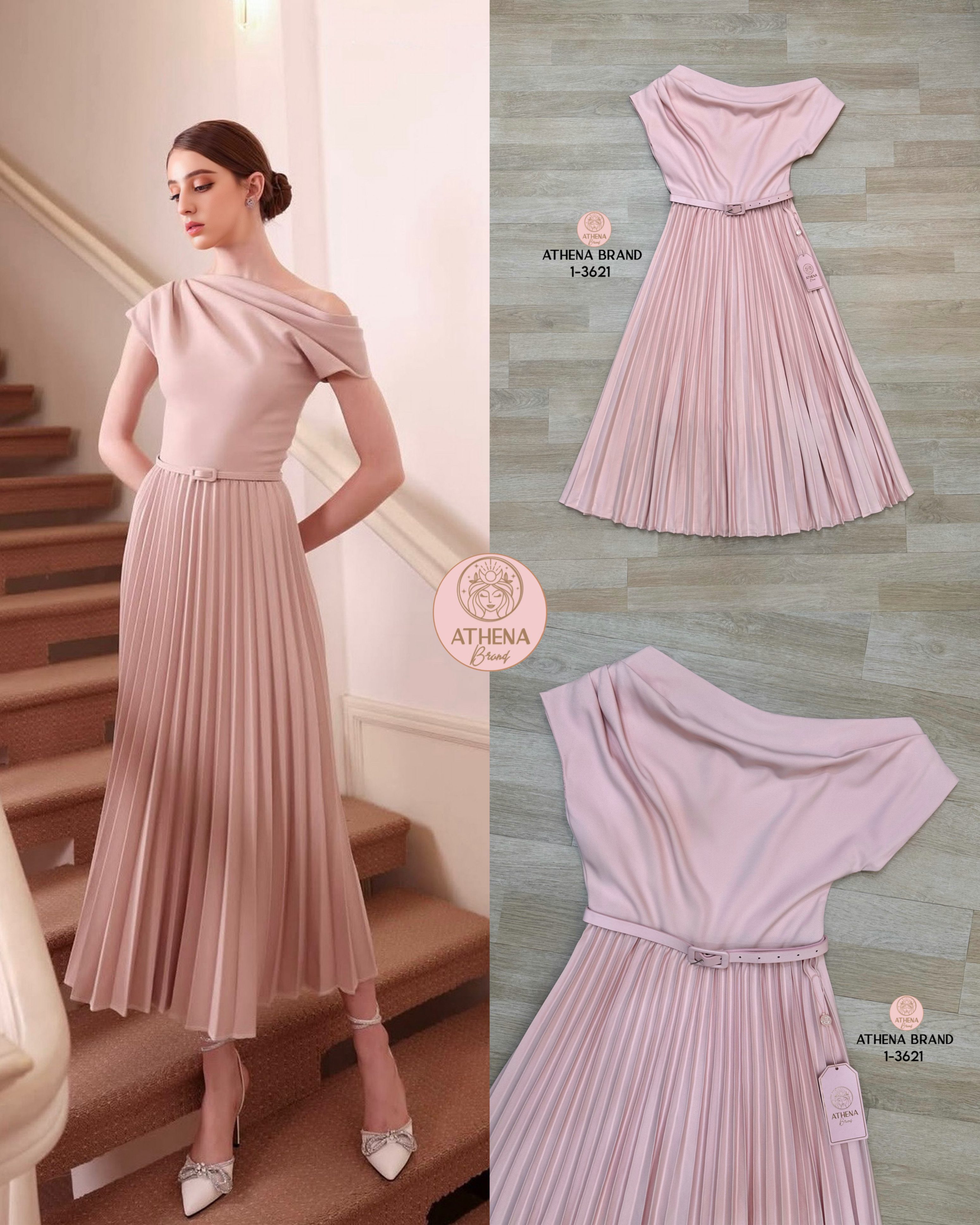 Tag 🔖 :Athena (อธีน่า) Brand Detail :: Dress+เข็มขัด Maxi Dress ดีไซน์ทรงปาดไหล่ มีดีเทลอัดพลีทจับจีบ เนื้อผ้าดี๊ดีมีน้ำหนักและมีTexture งานมีซับใน สวมใส่แบบซิปด้านหลัง แมตช์มาคู่กับเข็มขัดหนัง สวยละมุนเรียบหรูผู้ดีมากค่า #Athenabrand #ป้ายAthena