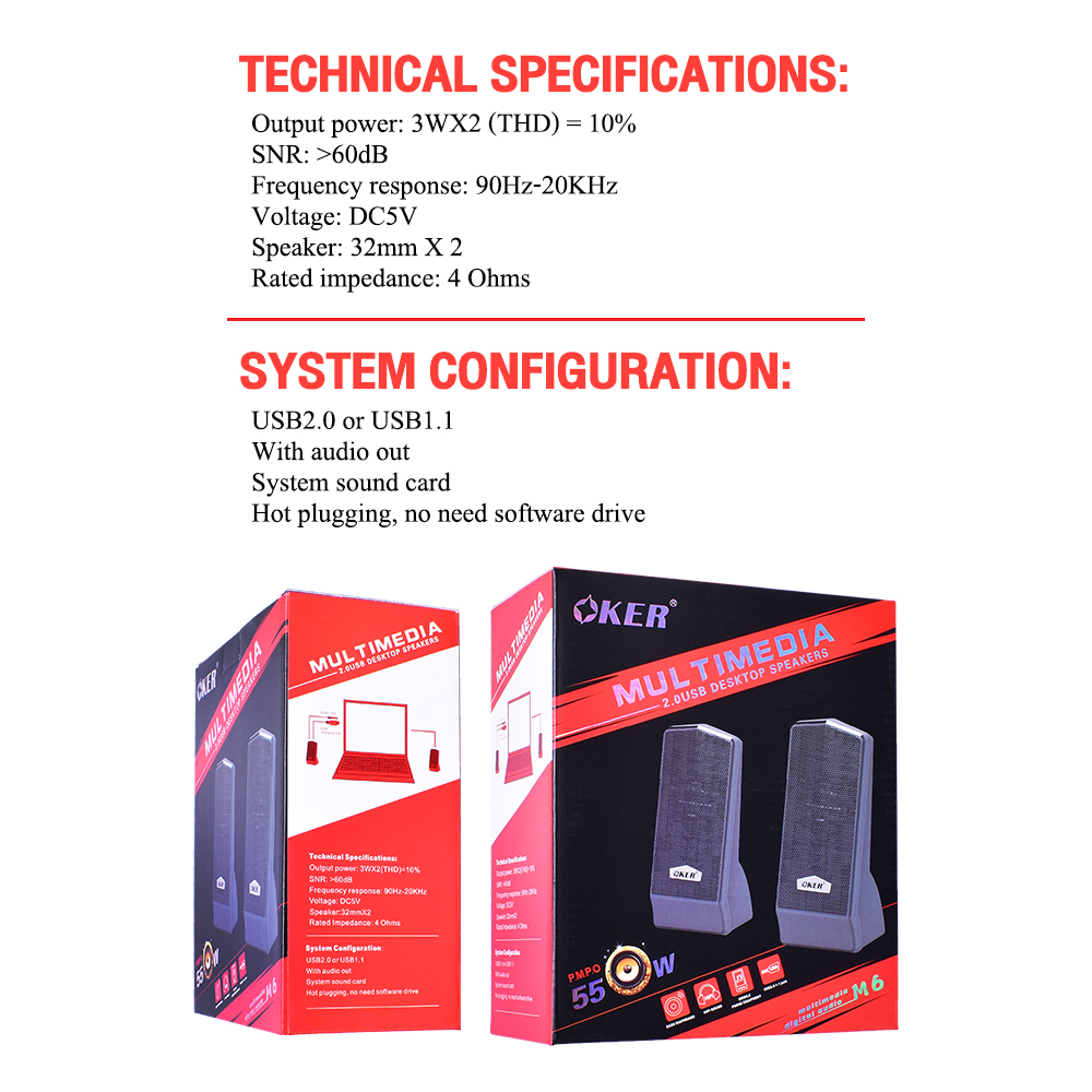 OKER M6 OKER USB Speaker 550W SP-OK-20-M6BLK