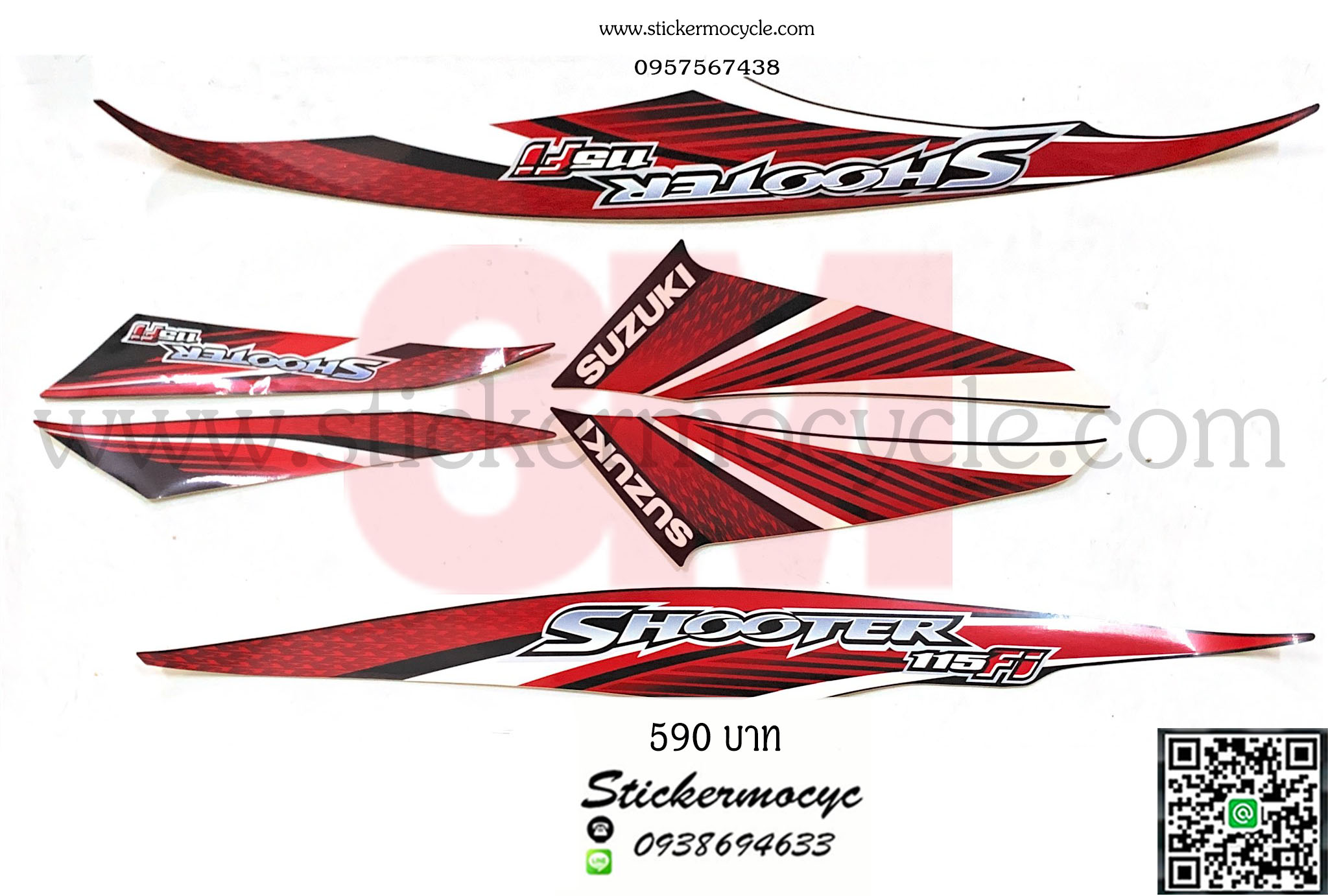Sticker 3M SUZUKI Shooter115i ติดรถสี แดง (เคลือบเงา) สติ๊กเกอร์ 3 M แท้ สติ๊กเกอร์ติดมอไซค์ ซูซูกิ ชูสเตอร์