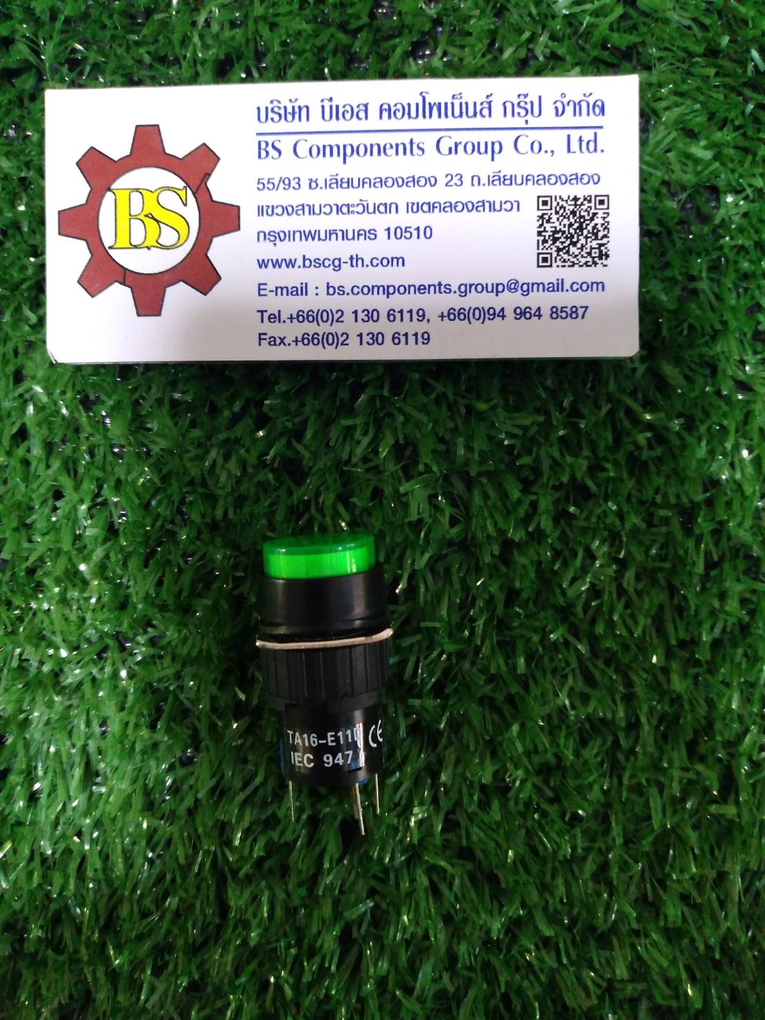 SHINOHAWA : สวิสท์ปุมกดกลม มีแลมป์ สีเขียว 16mm. 1NO+1NC 220V