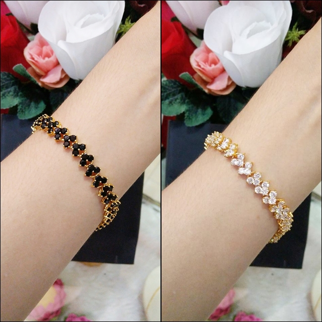 สร้อยข้อมือชุบทองคำแท้ประดับพลอยเต็มเส้น สไตล์เก๋นำเข้าเกาหลี
