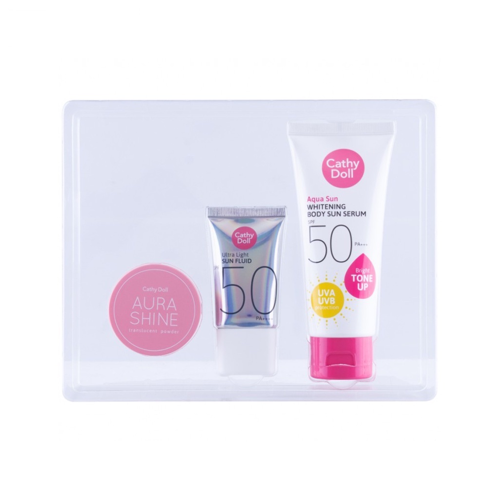 CATHY DOLL Trio Sun Limited Sunscreen Set - Tone Up (Aqua Sun Whitening) เคที่ดอลล์ เซตกันแดด เซตของขวัญ