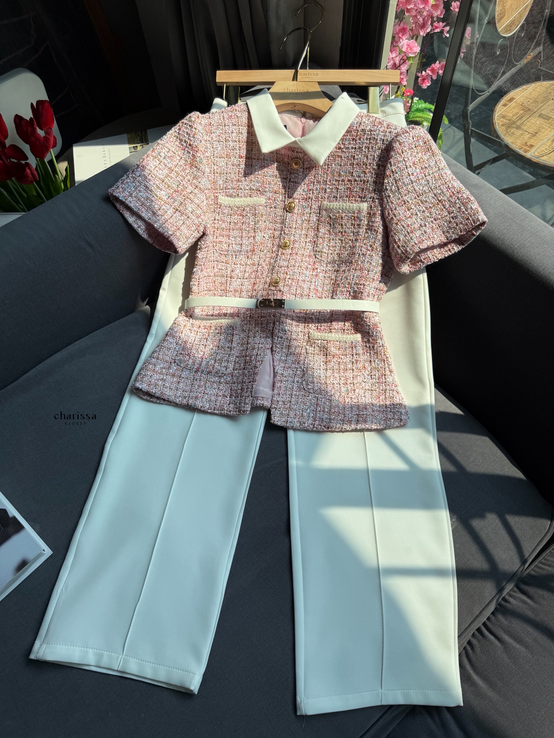 เซ็ท 3 ชิ้น เสื้อทวิตแขนสั้น + กางเกง มาพร้อมเข็มขัด สวยหรูมากกก #ชุดใส่ทำงาน #ชุดทำงานสวยๆ#ชุดเซ็ทใส่ทำงาน#ชุดเสื้อสีฟ้า #OOTD เซ็ทสีชมพูอ่อน #เดรสสีน้ำตาล #ชุดเซ็ททวิต #ชุดเซ็ทสีชมพู
