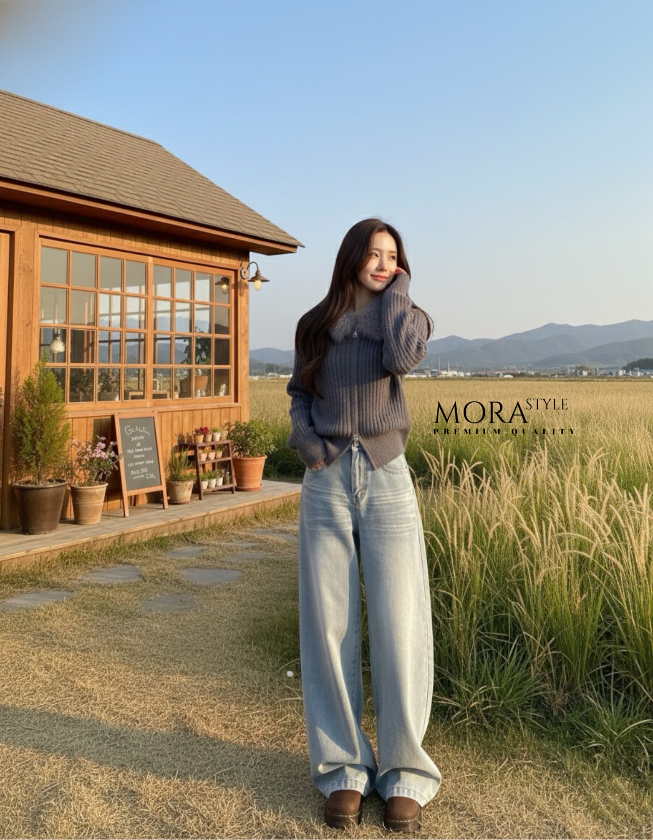 เซ็ท 2 ชิ้น เสื้อไหมพรมแขนยาวผ้ายืดหยุ่นใส่สบายแต่งขนเฟอร์ช่วงคอ มีซิปรูดด้านหน้า งานน่ารักมาก มาพร้อมกับกางเกงยีนส์เอวสูงขายาว ทรง บาเรล แต่งฟอกสียีนส์อ่อน ผ้าหนา ใส่แมทช์เที่ยวชิลล์ๆรับลมหนาวนี้ได้เลยนะคะ